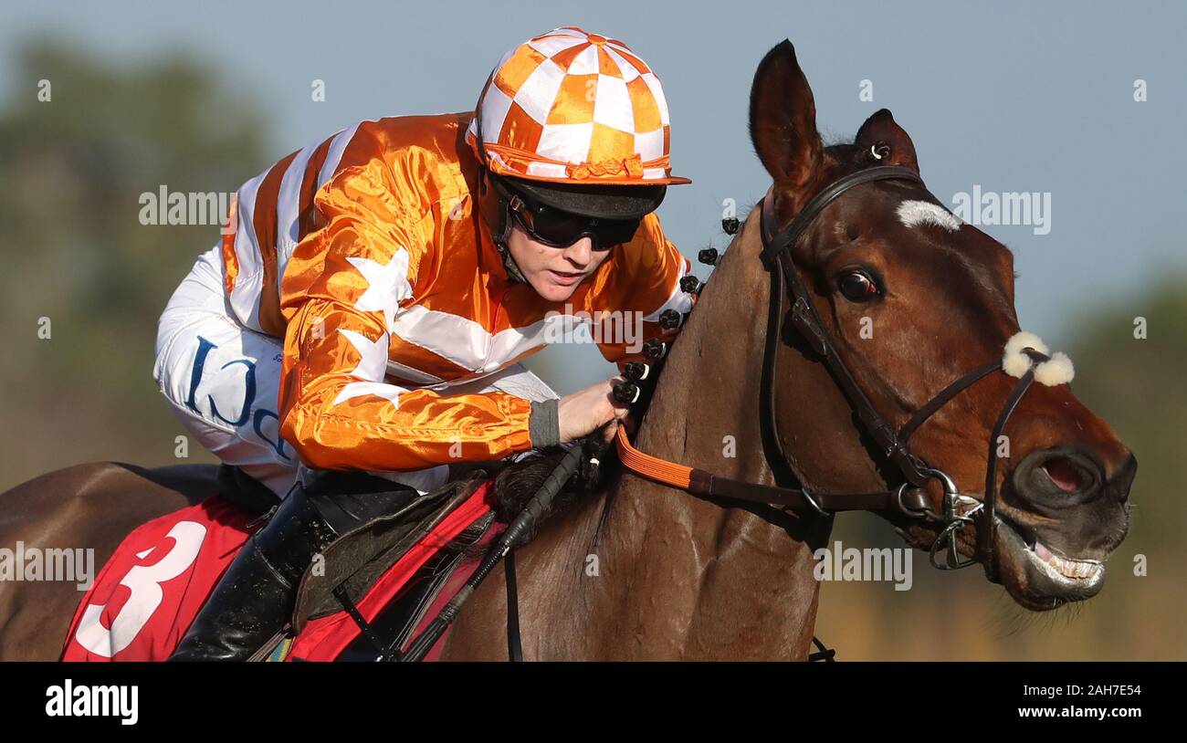 Aspire Tower ridden by Rachel Blackmore winsThe Knight Frank Juvenile Hurdle during day one of the Christmas Festival at Leopardstown Racecourse. Stock Photo