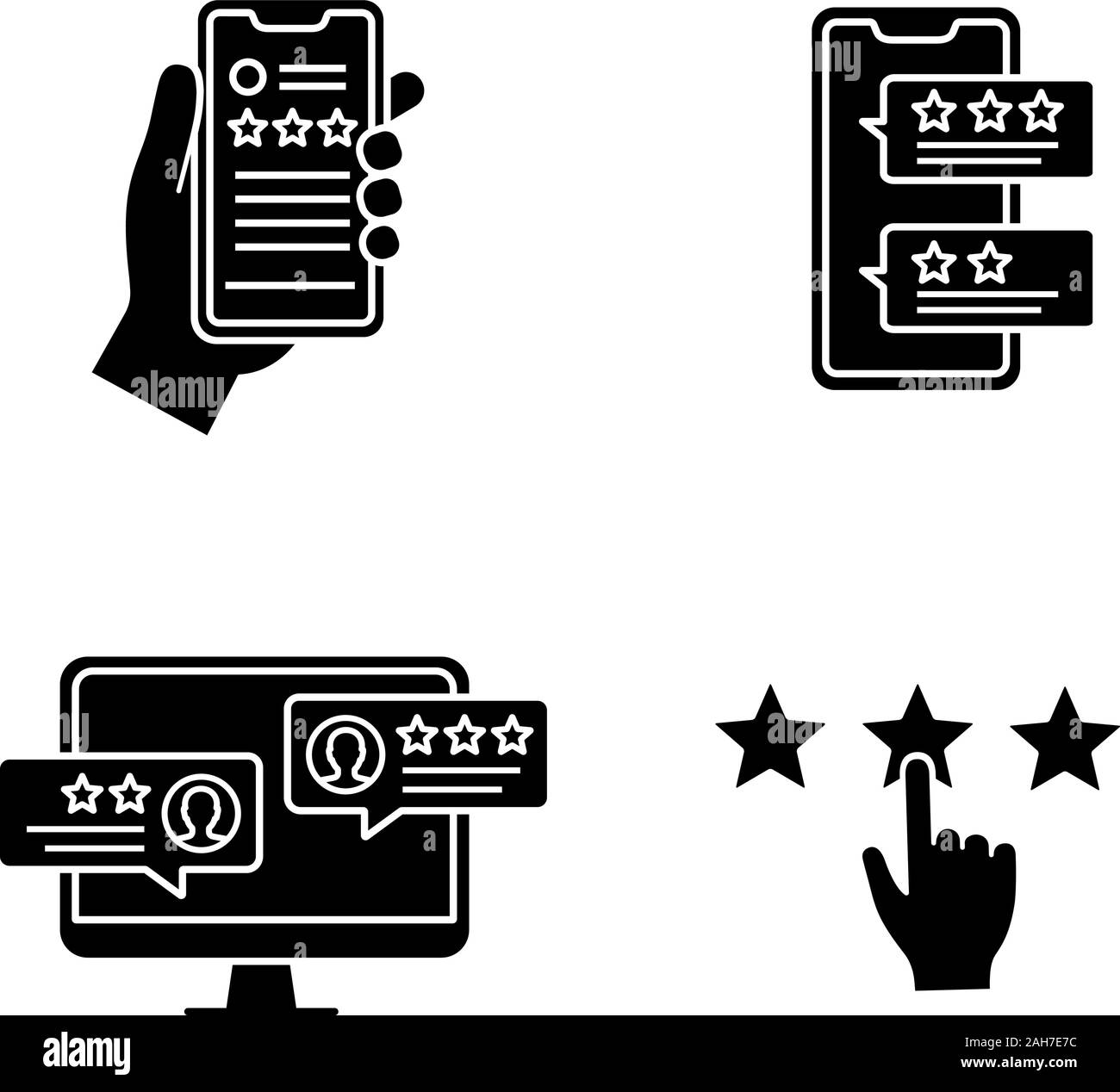 Rating glyph icons set. Customer review, feedback, app rating, scale