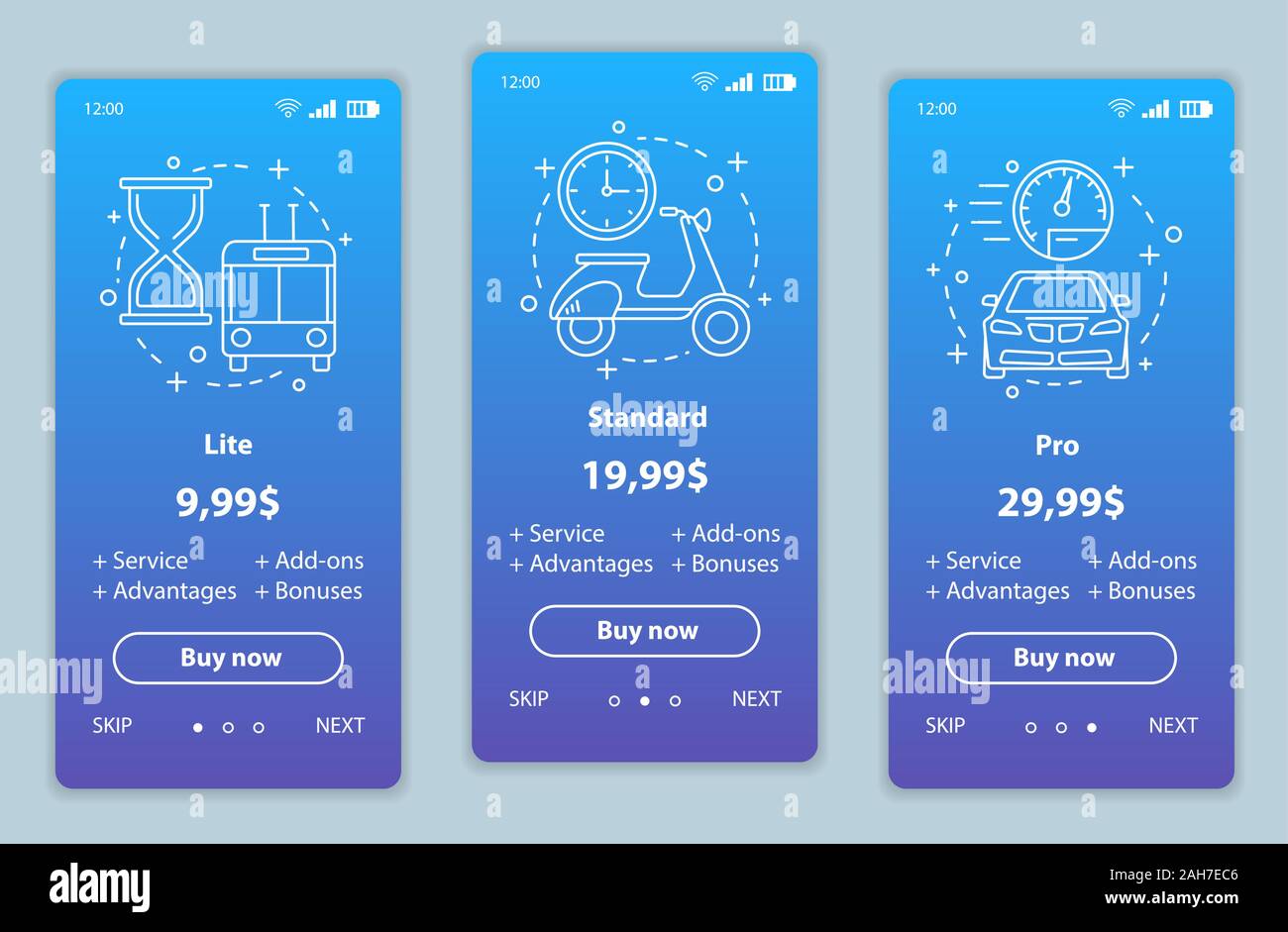 Tariff plans onboarding mobile app screens vector templates ...