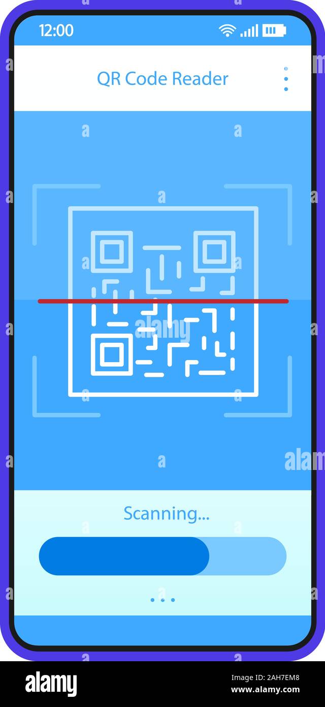 QR code scanning app interface vector template. Mobile app interface blue  design layout. 2D code smartphone reader. Flat UI. Phone display with  matrix Stock Vector Image & Art - Alamy