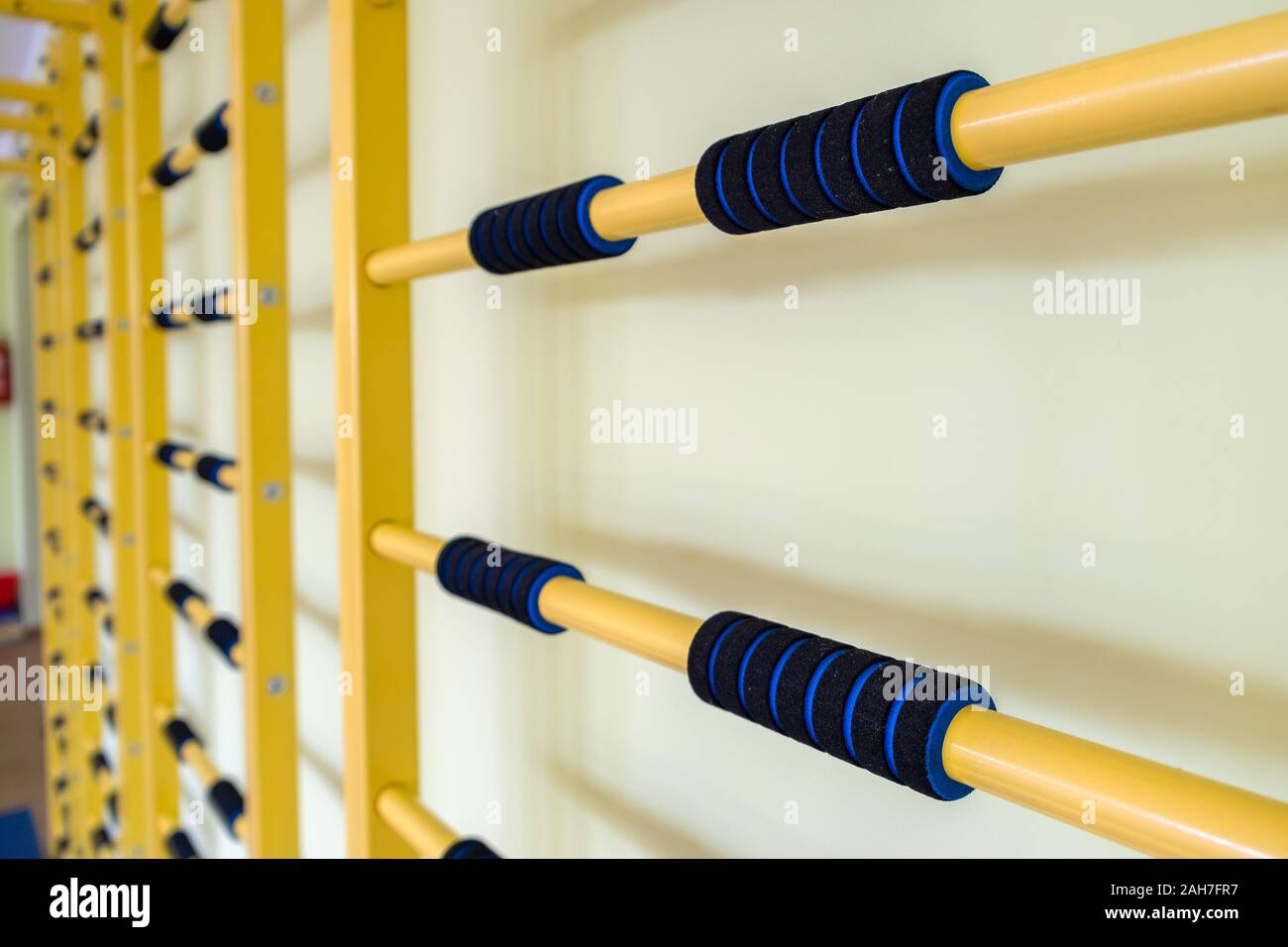 A wall with ladder bar for fitness training inside sports gym room in a