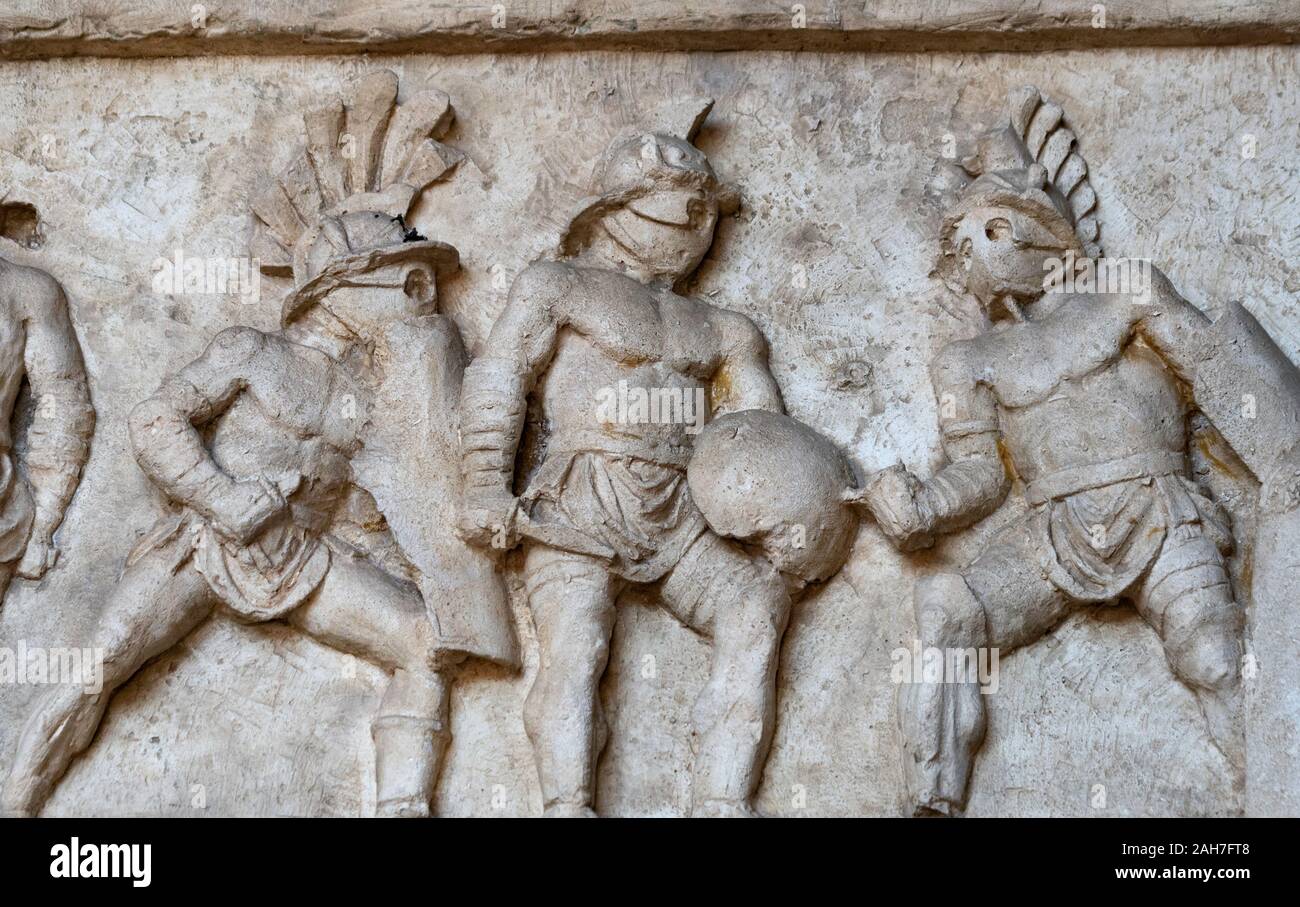 Frieze of the Gladiators, Colosseum, Rome, Italy Stock Photo
