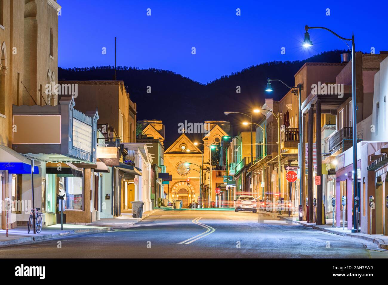 Santa Fe, New Mexico, USA downtown at night. Stock Photo