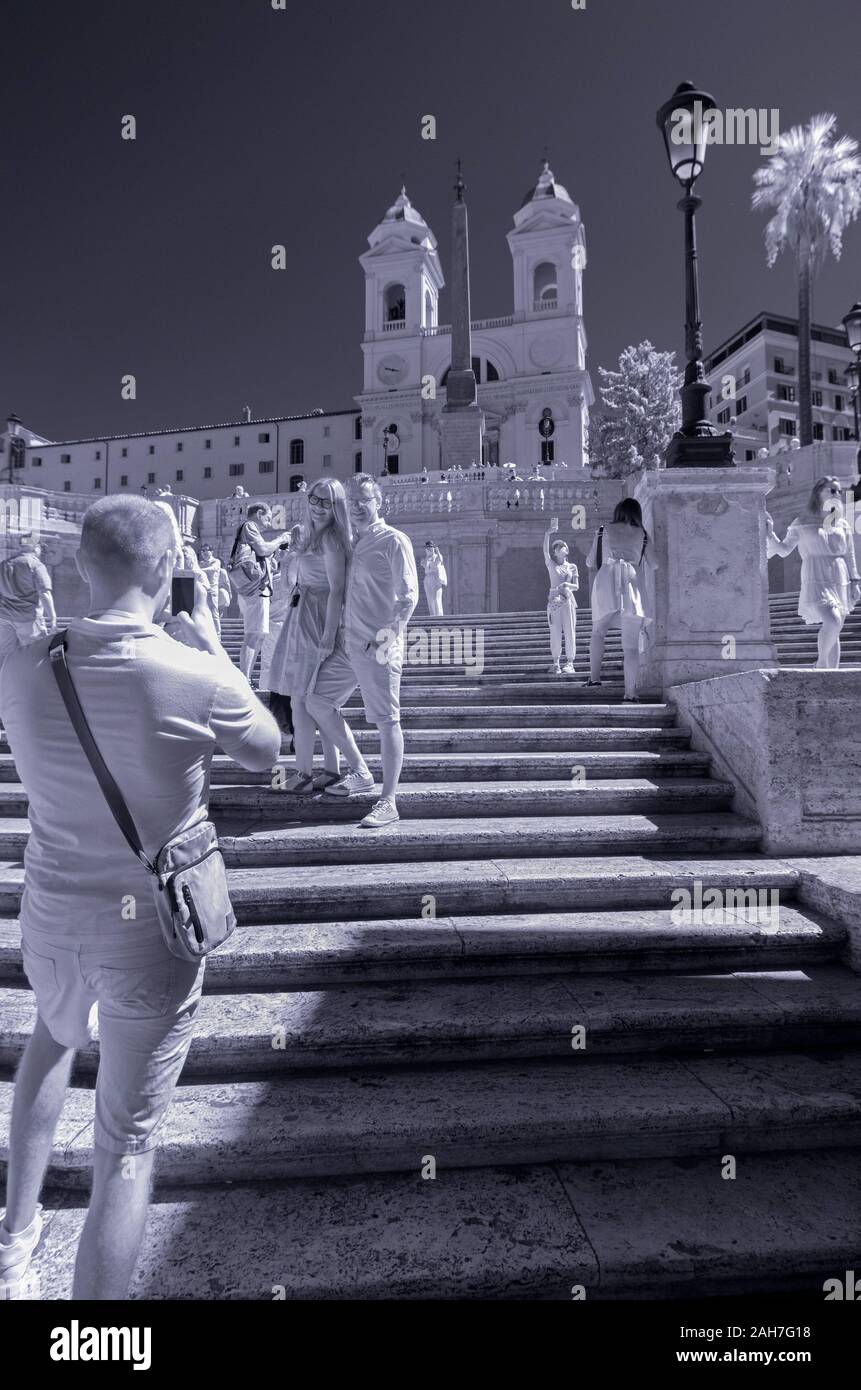 Tourists on the Spanish Steps, Rome, Italy Stock Photo