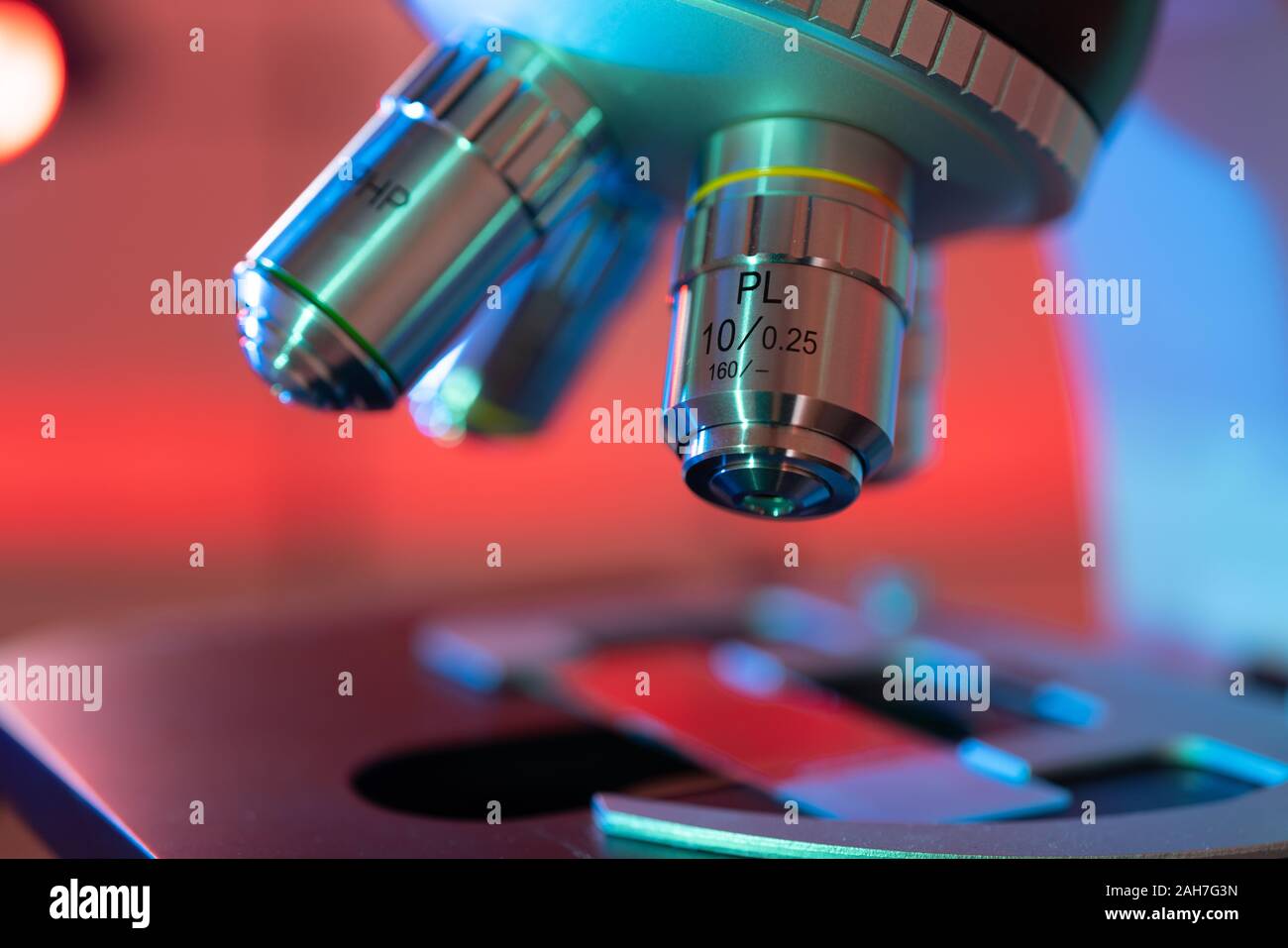 microbiological laboratory microscope in laboratory interior Stock