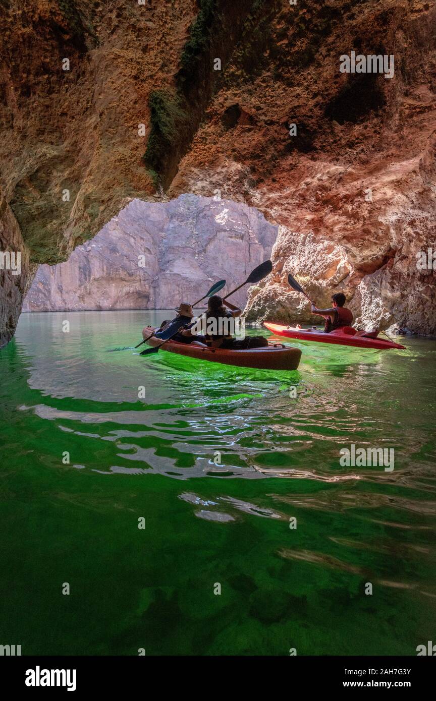 Kayaking in Emerald Cave, Black Canyon, Arizona Stock Photo