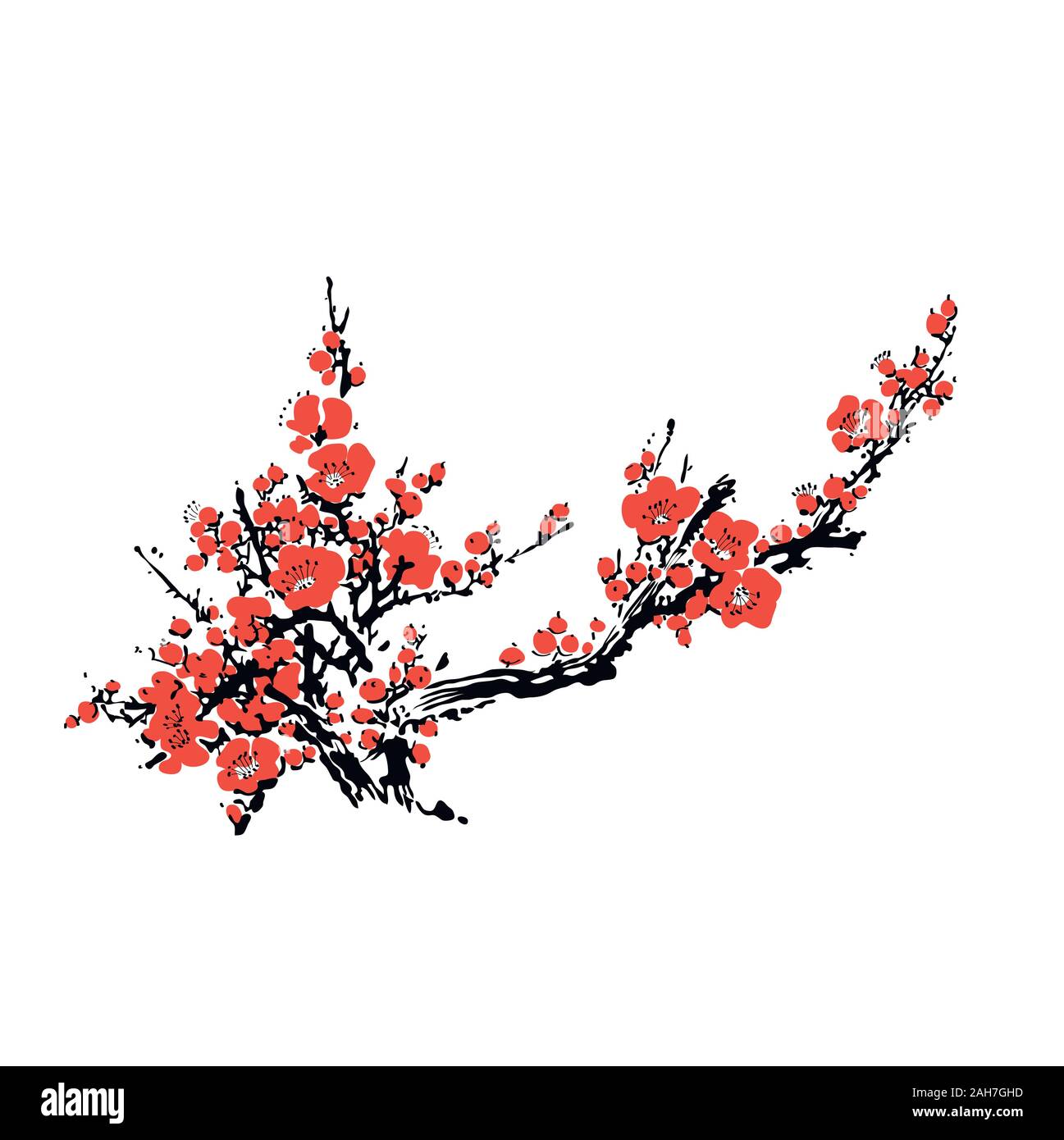 Cherry blossom event template with hand drawn branch with pink cherry ...