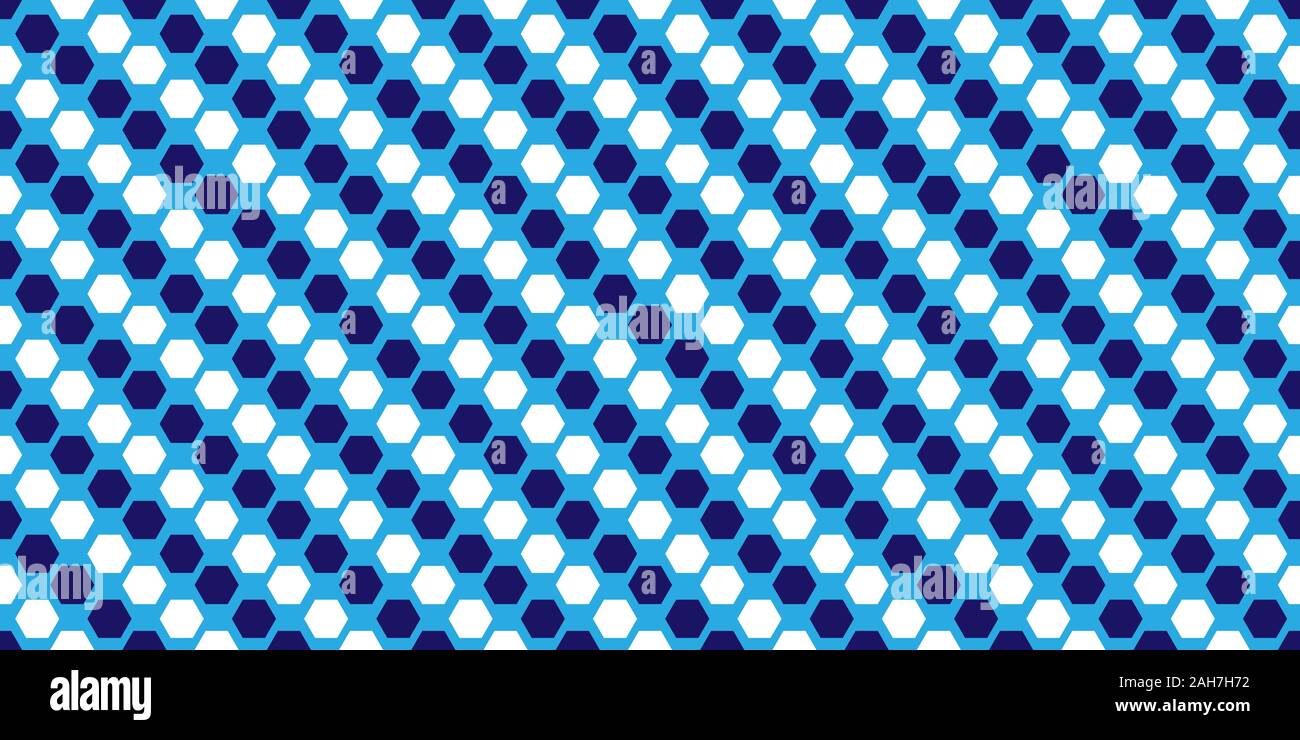 Seamless pattern in blue shades of parallel and consecutive hexagons. Stock Vector