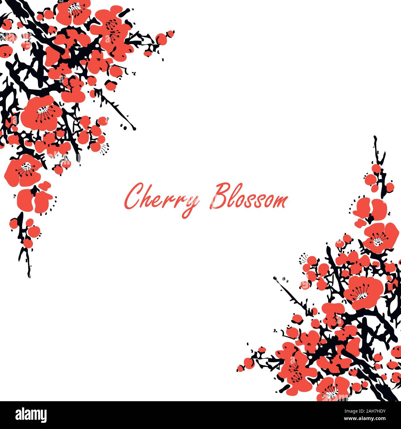 Cherry blossom event template with hand drawn branch with pink cherry