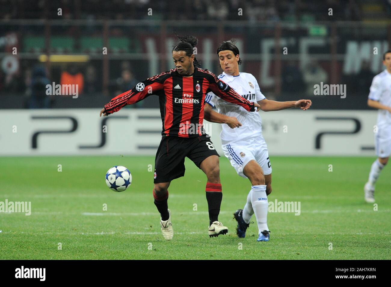 Milan, Italy , 03 NOVEMBER 2010, 'San Siro' Stadium,  UEFA Champions League 2010/2011, AC Milan - Real Madrid CF: Ronaldinho and Sami Khedira Stock Photo