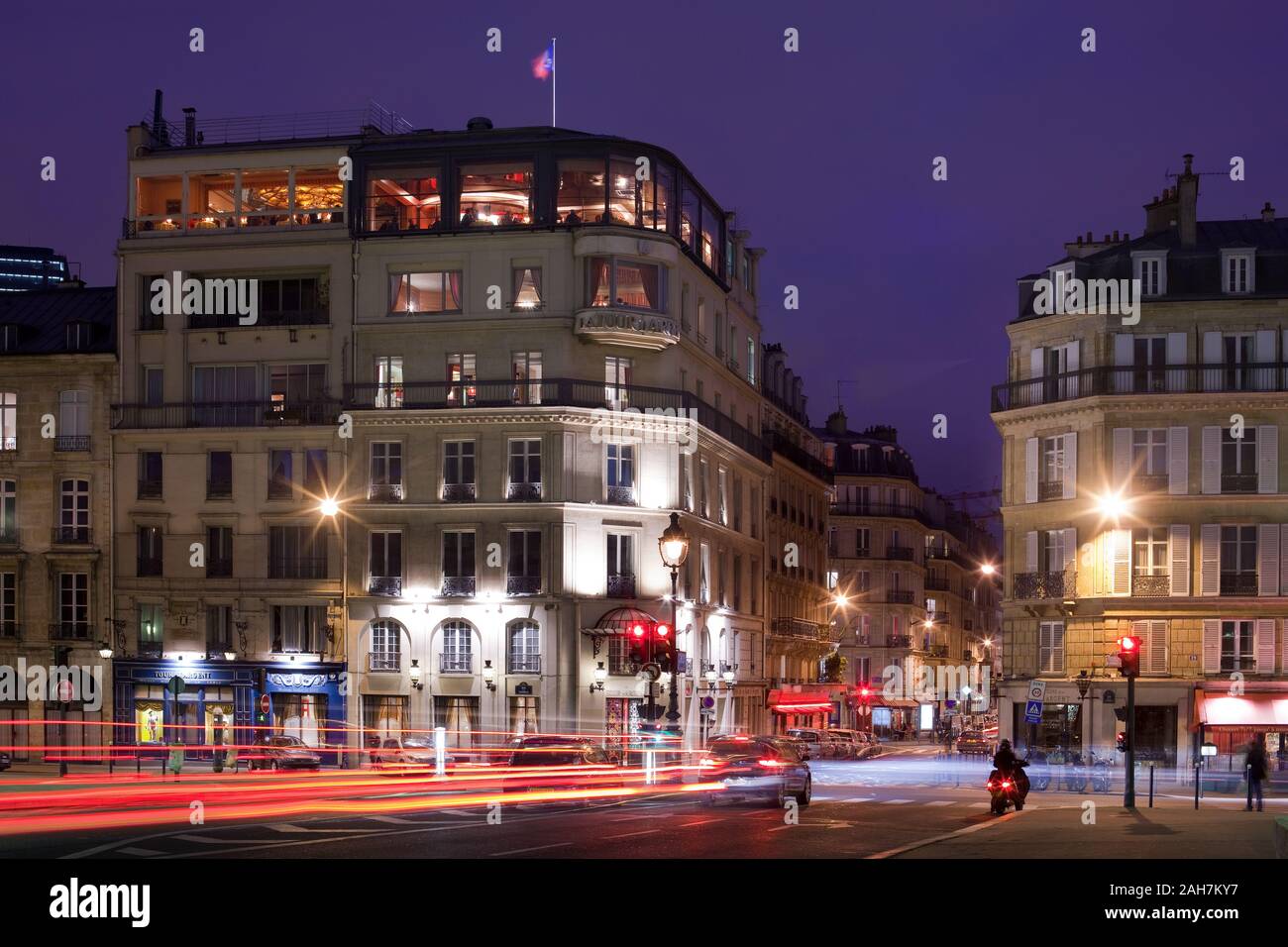 Paris, France - Night life at downtown and famous Restaurant La Tour d'Argent. Stock Photo