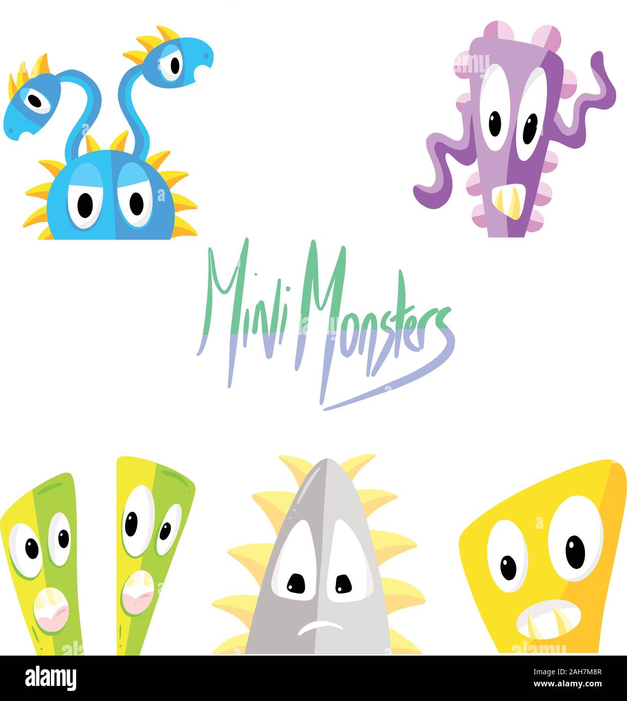 Collection of Mini Monster Fictional Imaginary Characters Cartoon Illustration Vectors Stock Vector