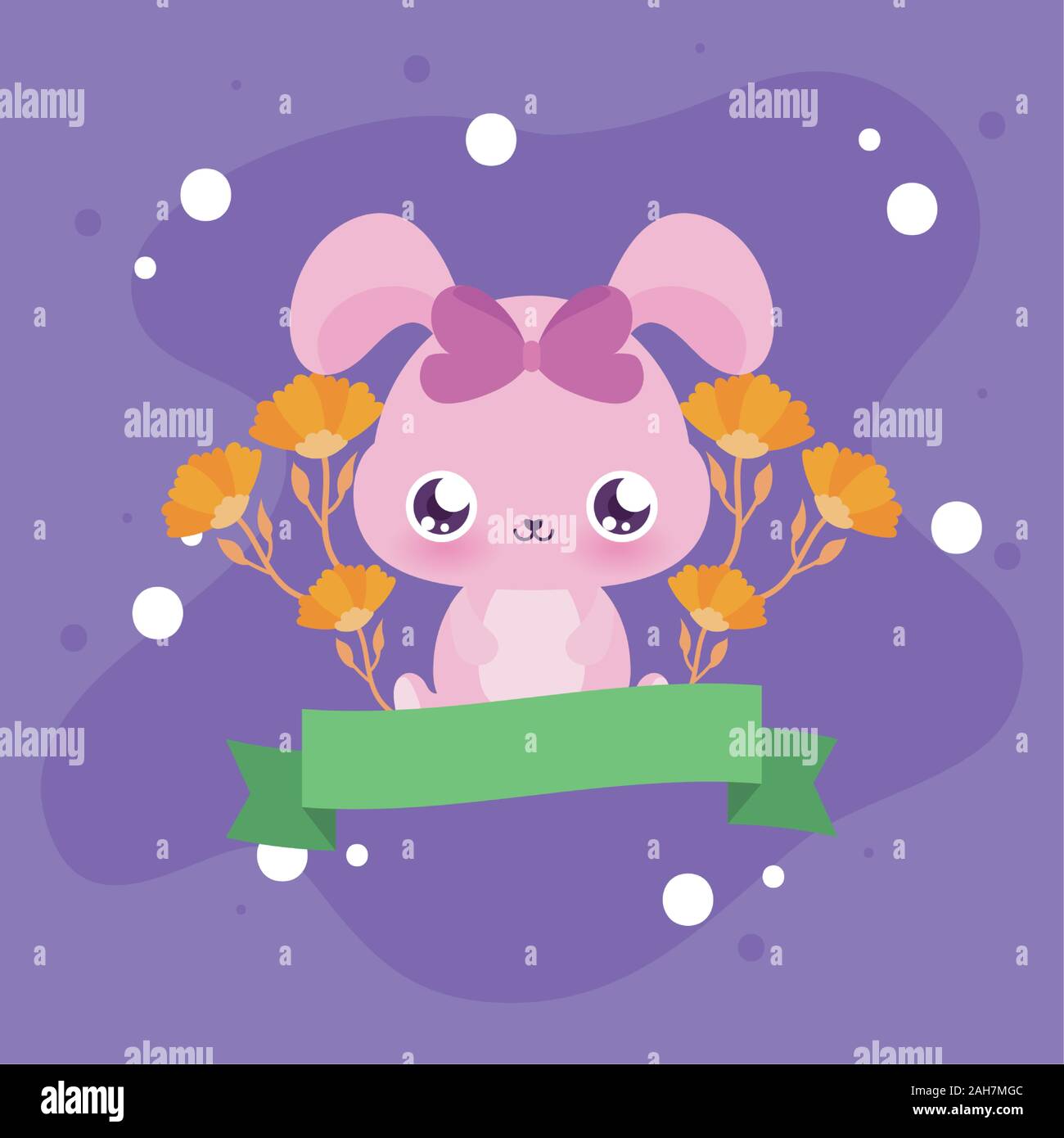 Cute rabbit cartoon with flowers and ribbon design, Animal zoo life ...
