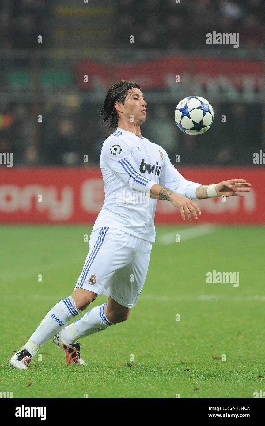 Milan, Italy , 03 NOVEMBER 2010, 'San Siro' Stadium,  UEFA Champions League 2010/2011, AC Milan - Real Madrid CF: Sergio Ramos in action Stock Photo