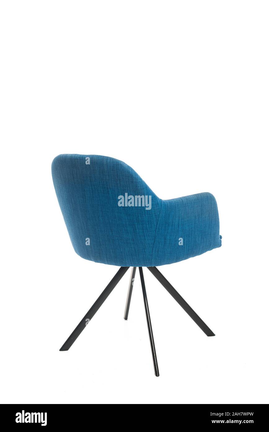 Modern blue armchair with copy space isolated on white Stock Photo Alamy
