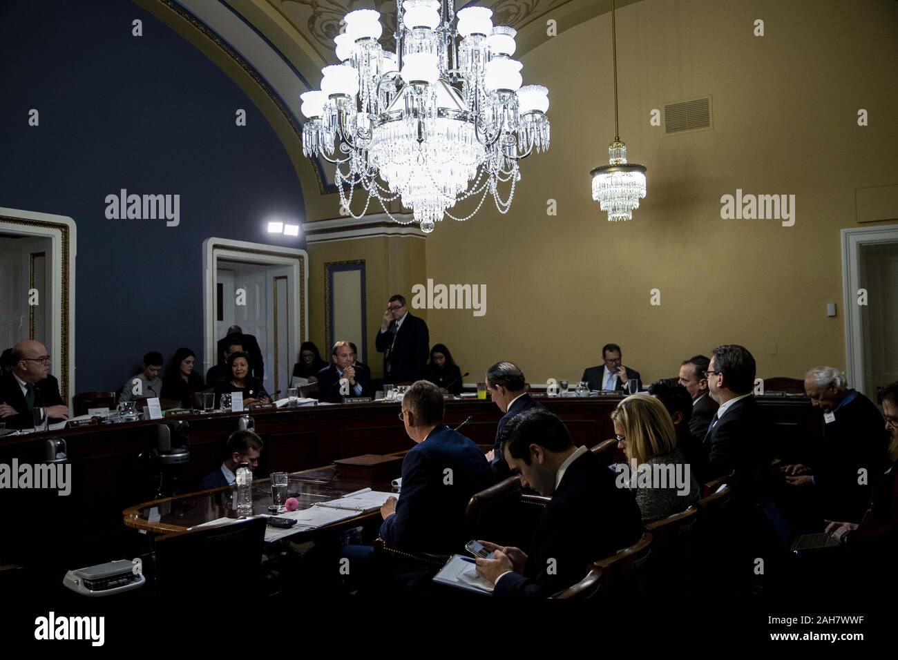 Washington, District of Columbia, USA. 17th Dec, 2019. Testimony during the United States House Committee on Rules hearing to consider H. Res. 755 ''Impeaching Donald John Trump, President of the United States, for high crimes and misdemeanors'' in Washington, DC on Tuesday, December 17, 2019 Credit: Anna Moneymaker/CNP/ZUMA Wire/Alamy Live News Stock Photo