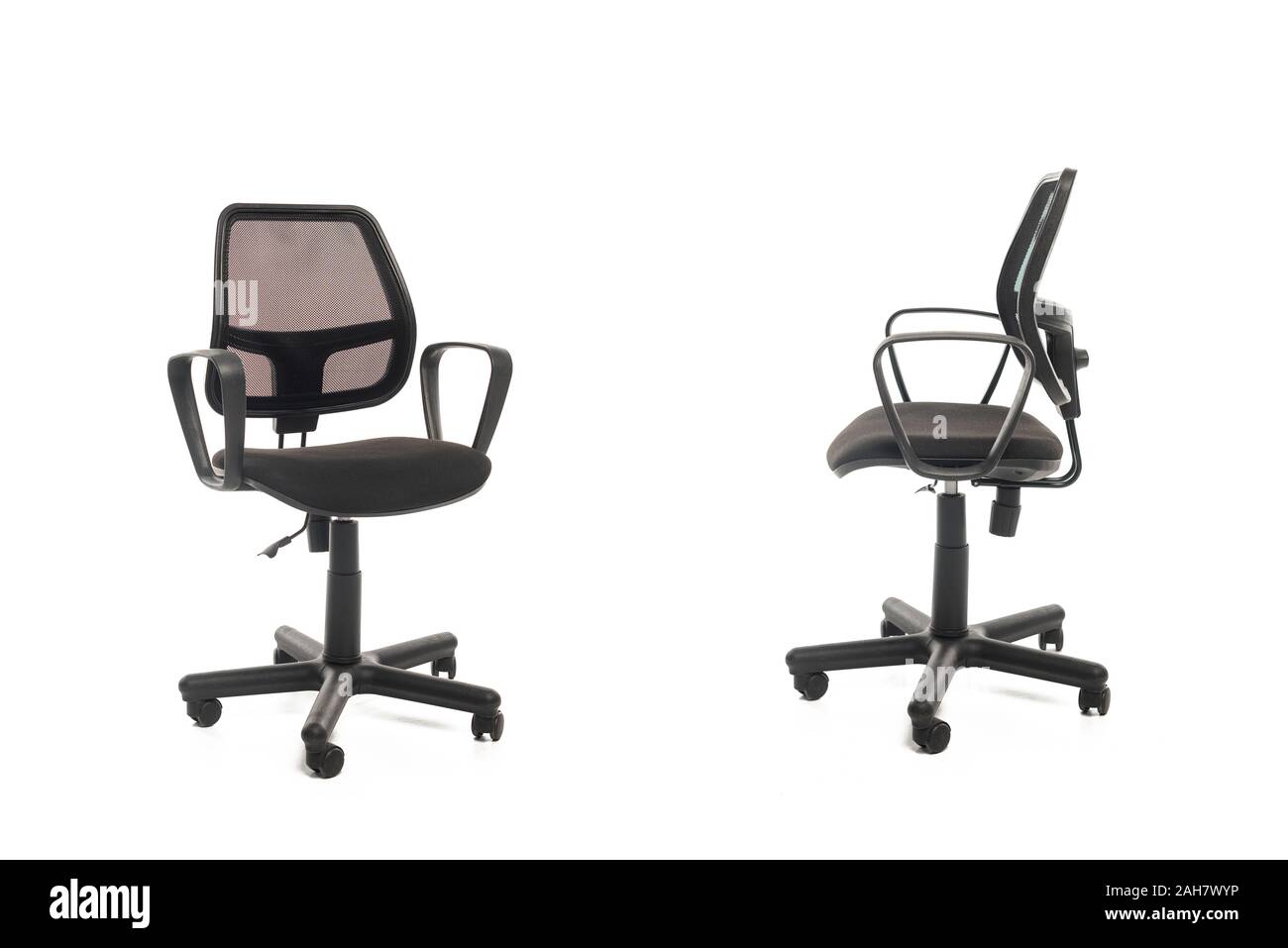 Two black office chairs isolated on white Stock Photo