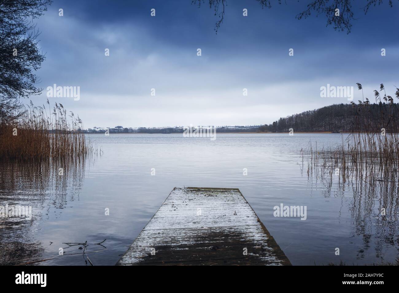 A jetty at the lake Haussee at the Feldberger Lake District Stock Photo