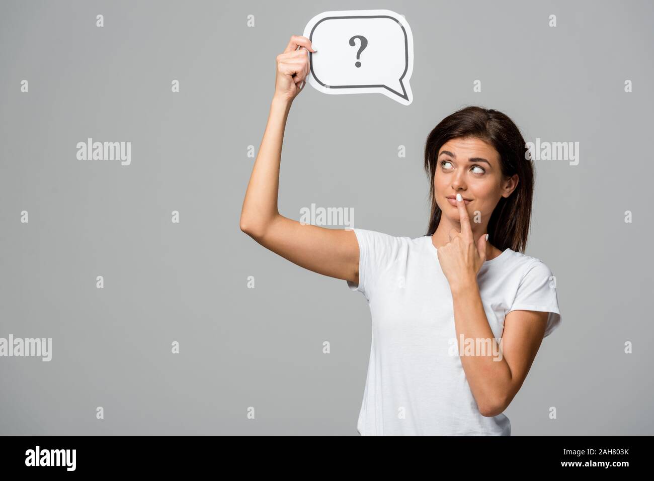 Woman speech bubble question mark hi-res stock photography and images ...