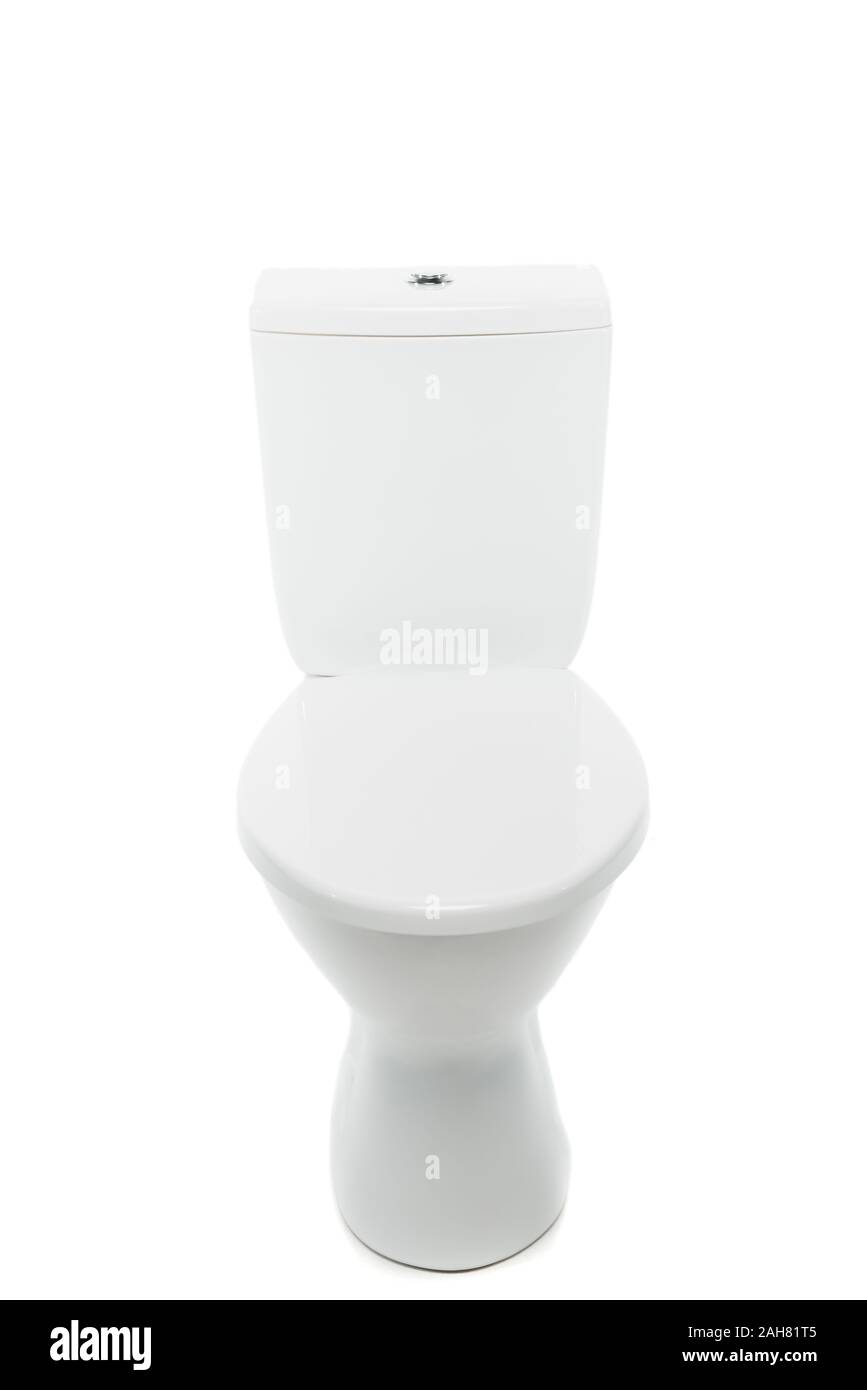 ceramic clean toilet bowl isolated on white Stock Photo - Alamy