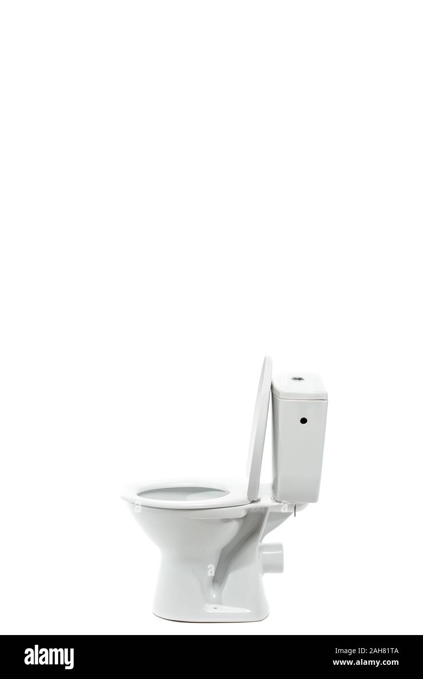 side view of modern ceramic clean toilet bowl isolated on white Stock Photo  - Alamy, image size:867x1390
