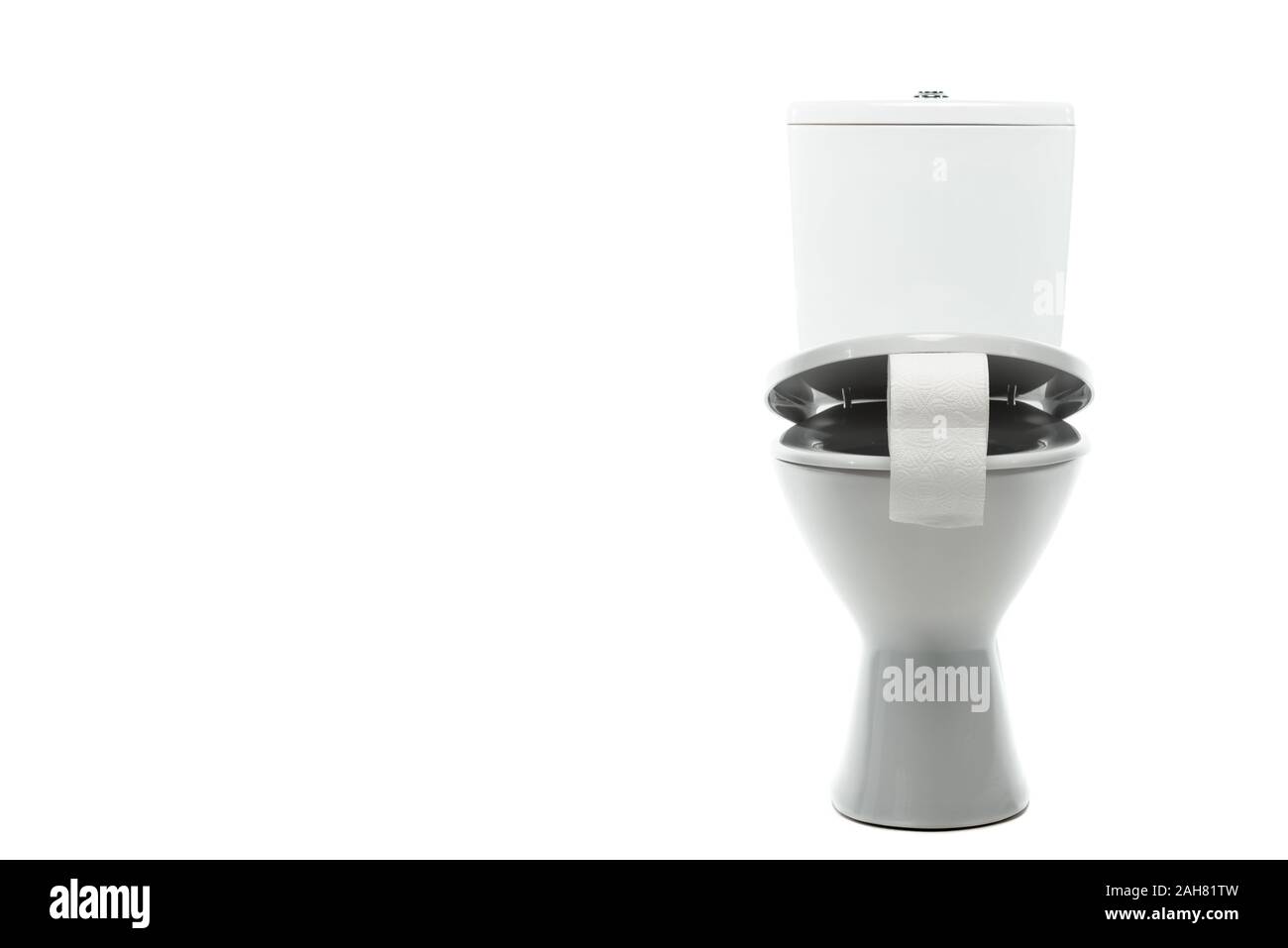ceramic clean toilet bowl with toilet paper isolated on white Stock ...