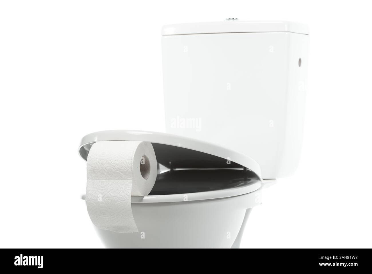 ceramic clean toilet bowl with toilet paper isolated on white Stock ...