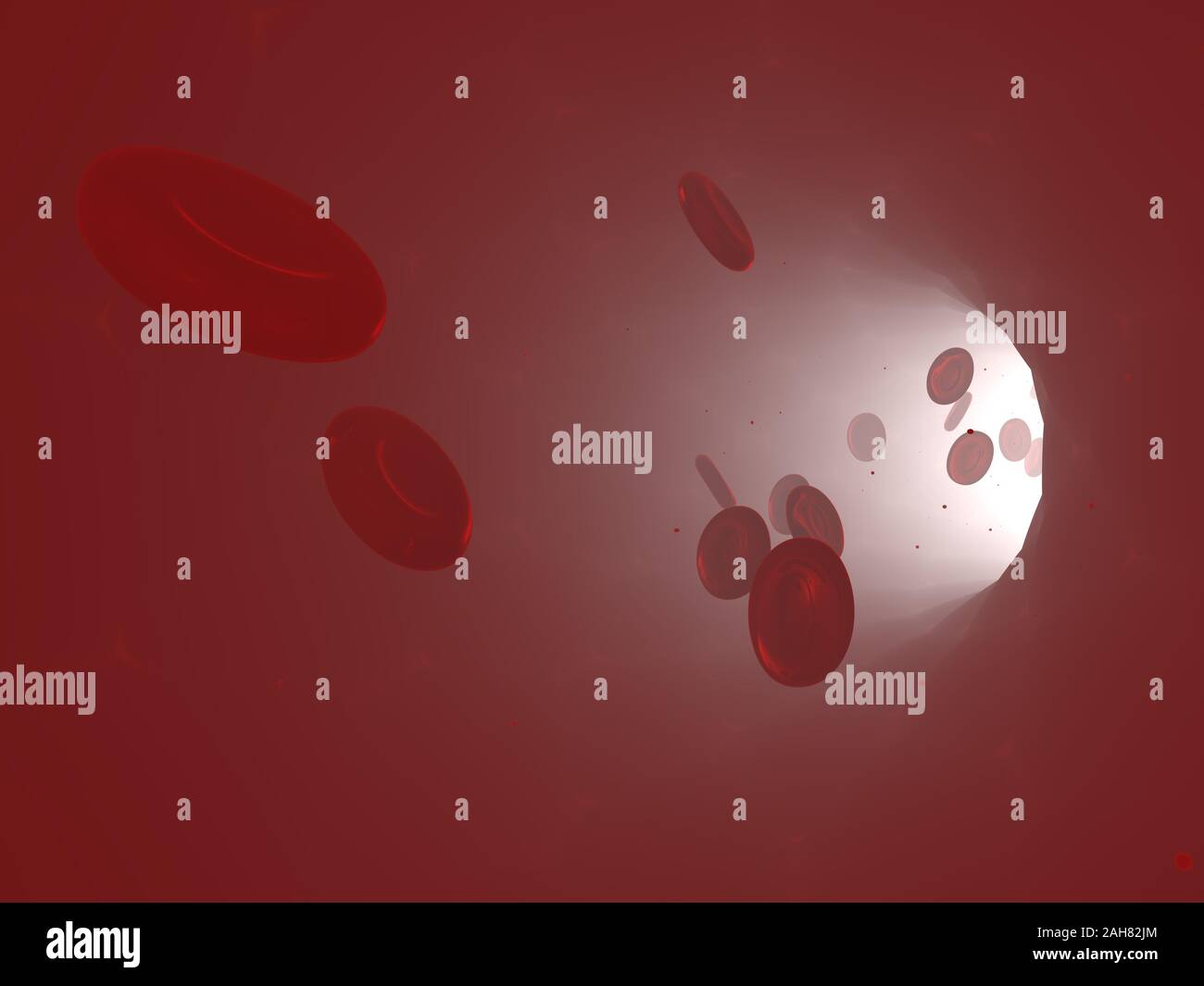 Red blood cells flowing inside a blood vessel 3D CGI render Stock Photo