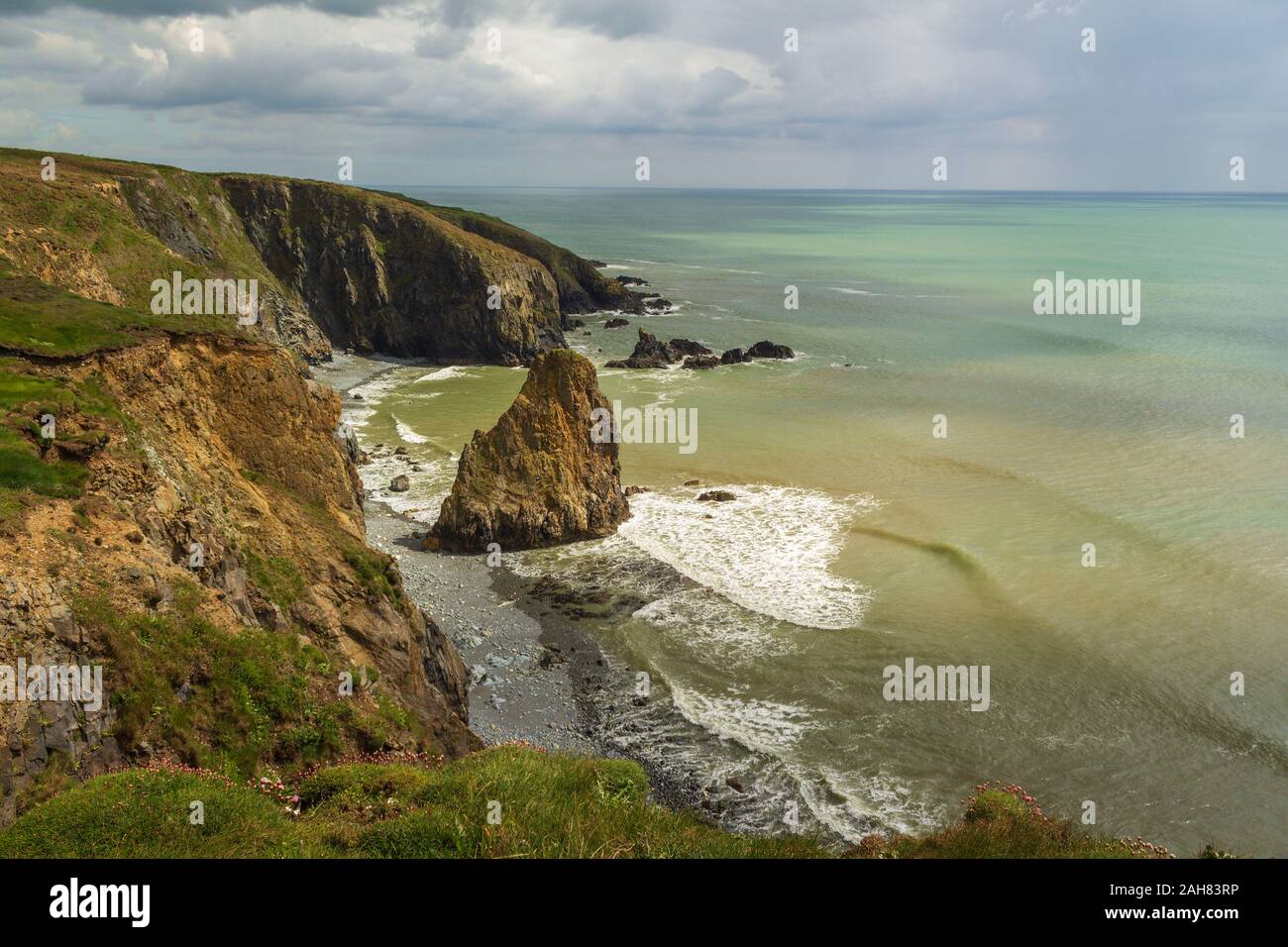 The beautiful cliffy shoreline of Copper Coast in County Waterford, Ireland. Stock Photo