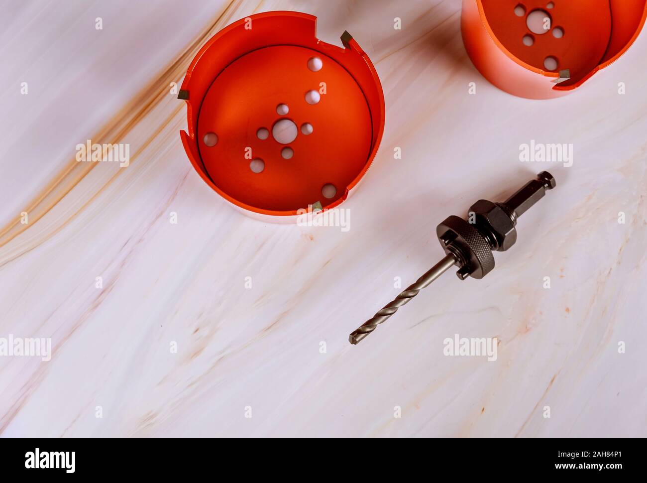 Saws for making holes in wood using a duty drill bits Stock Photo Alamy