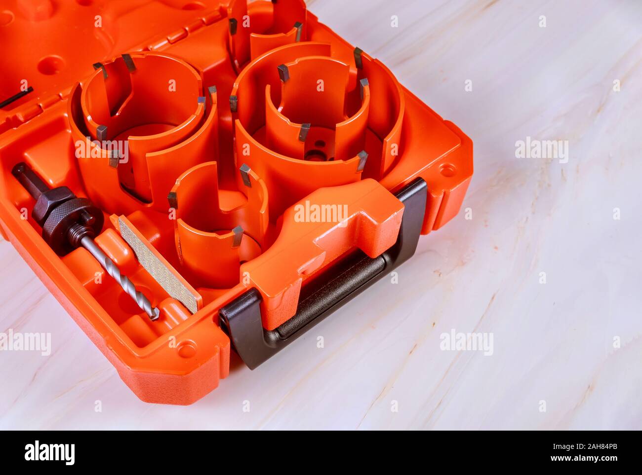 Hole making tools, a device for making holes in wood using a duty drill bits Stock Photo