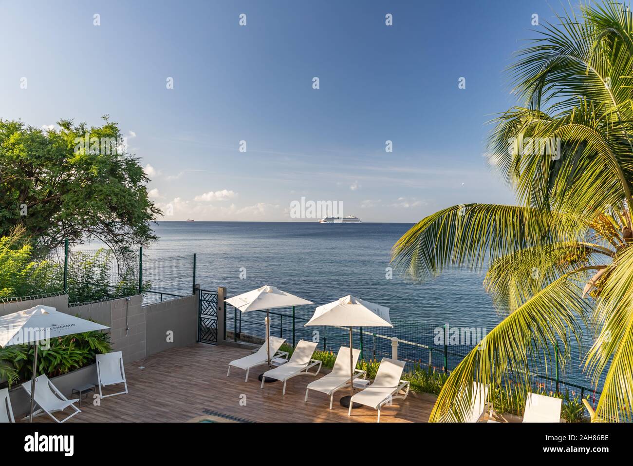 Caribbean sea view from balcony in Schloelcher, Martinique, France Stock Photo
