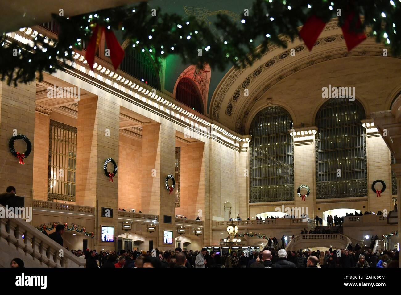 A general view of Christmas holiday lights adorning the interior of Grand Central Terminal in New York. Stock Photo