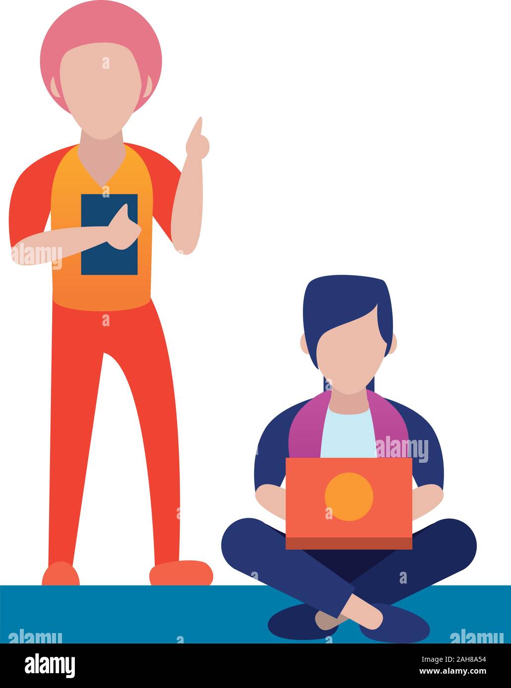 young men using smartphone and laptop Stock Vector Image & Art - Alamy