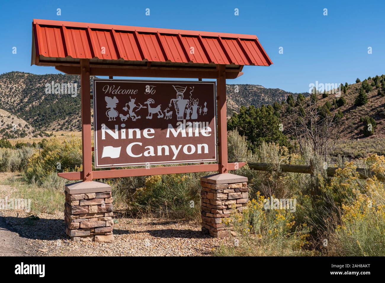 Sign for Nine Mile Canyon in Utah Stock Photo Alamy