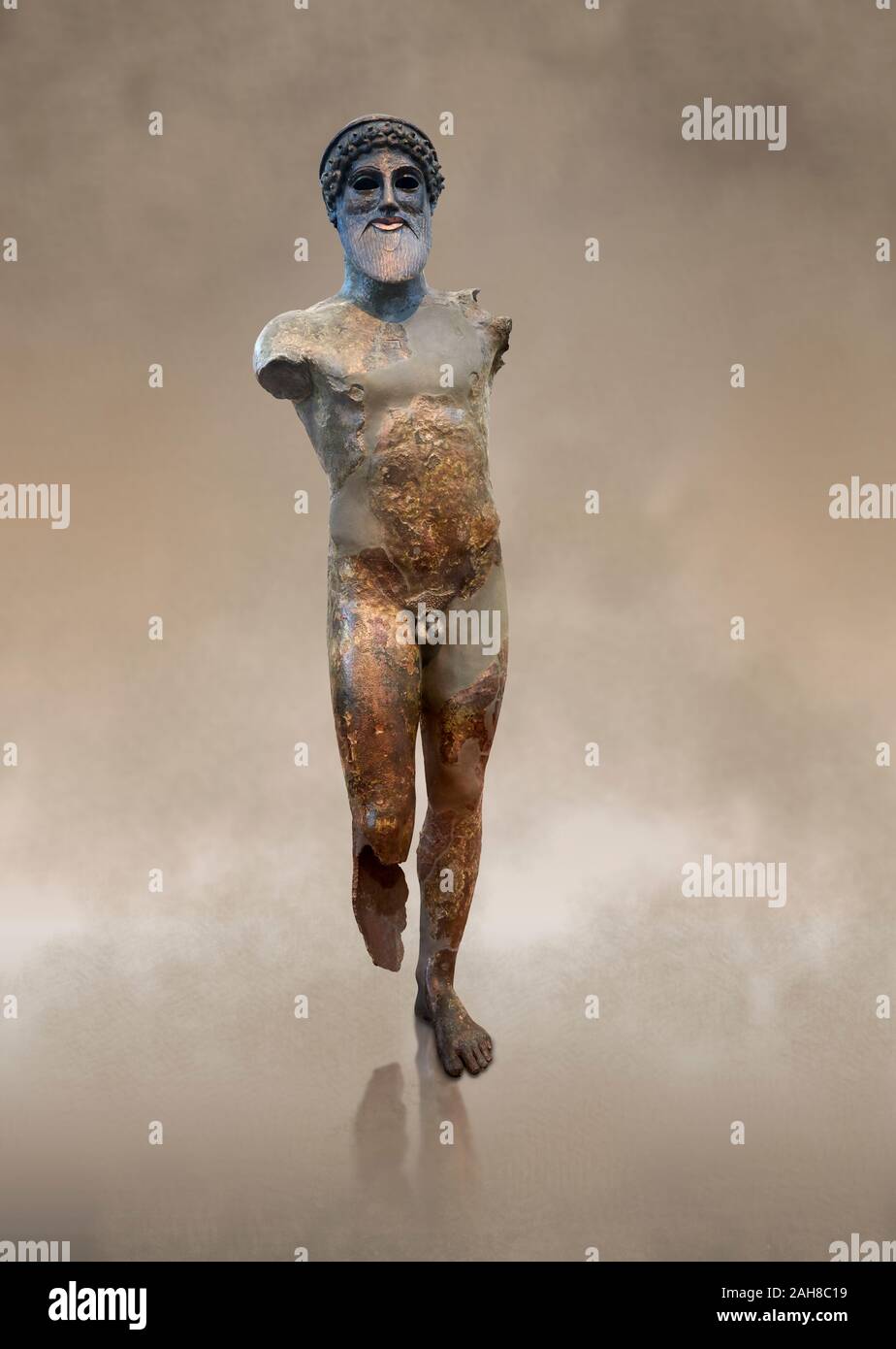 Bronze archaic ancient Greek statue of Poseidon, found in the ancient