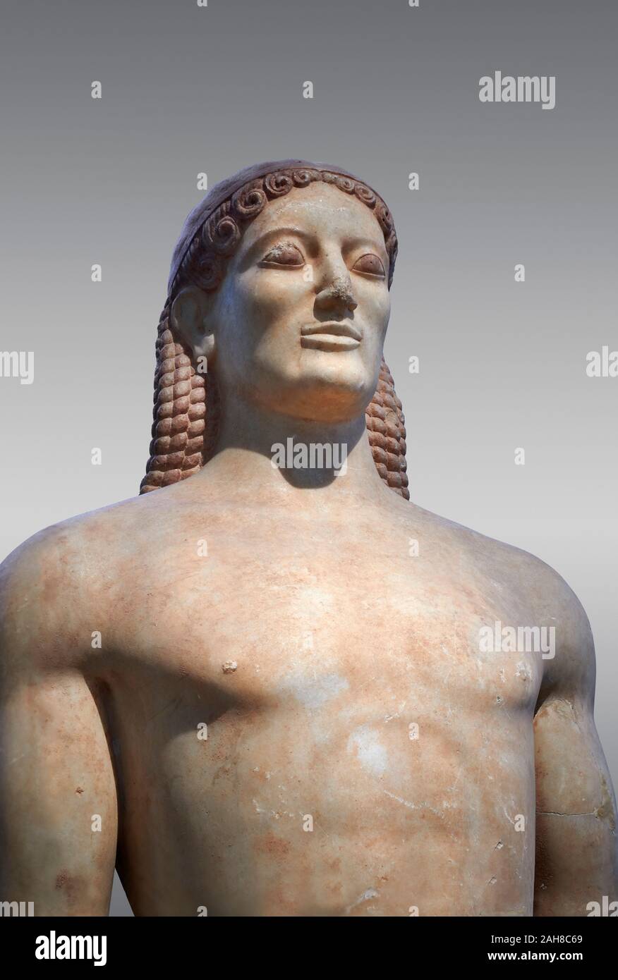 Parian Mable Ancient Greek Archaic statue of a kouros, found in Anavyssos, Attica, circa 530 BC