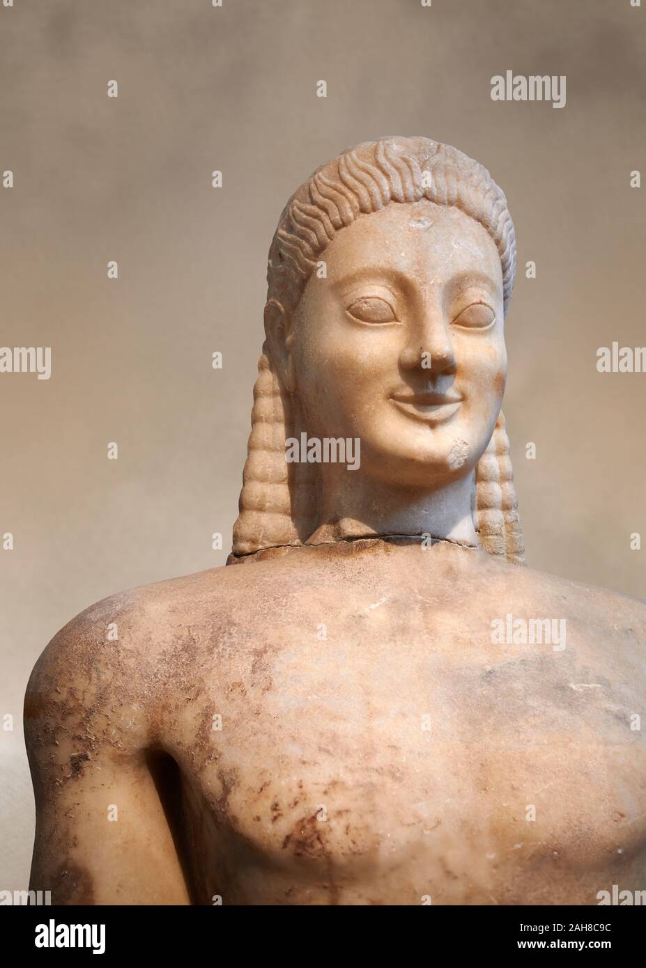 Parian marble Ancient Greek Archaic statue of a kouros, found in