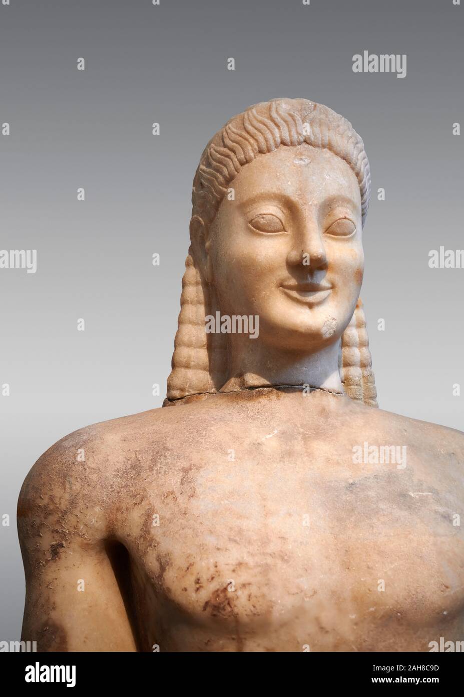Parian marble Ancient Greek Archaic statue of a kouros, found in