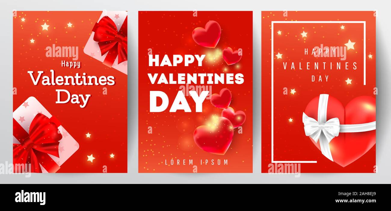 Happy valentines day greeting card set with 3d hearts,realistic gift ...