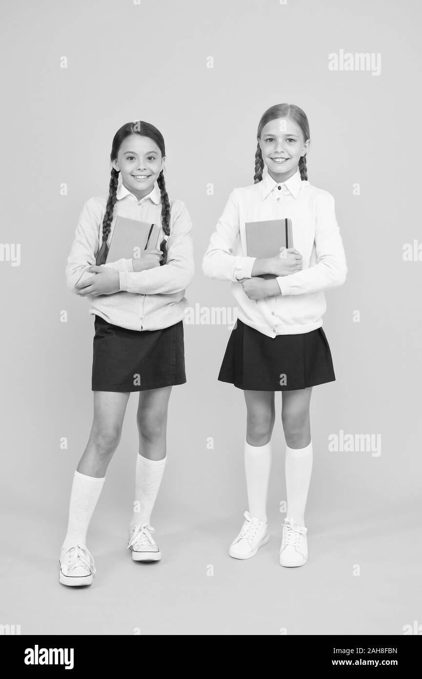 Secondary school. Schoolgirls tidy appearance school uniform. School
