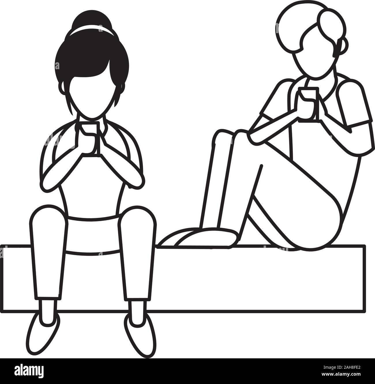 young couple using smartphone avatars characters Stock Vector Image ...