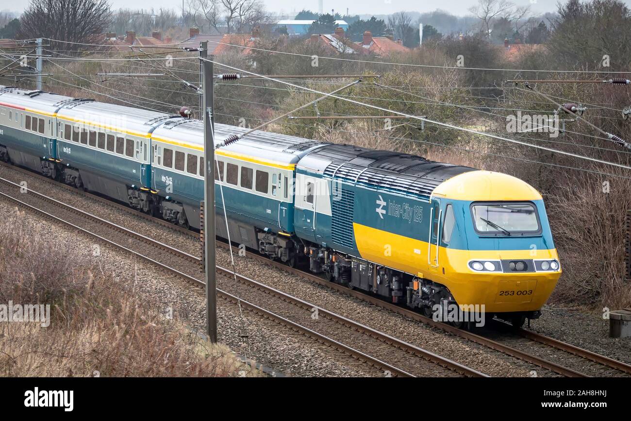 LNER HST in original British Rail Intercity 125 colours on the 'Lets go round again' farewell tour Stock Photo