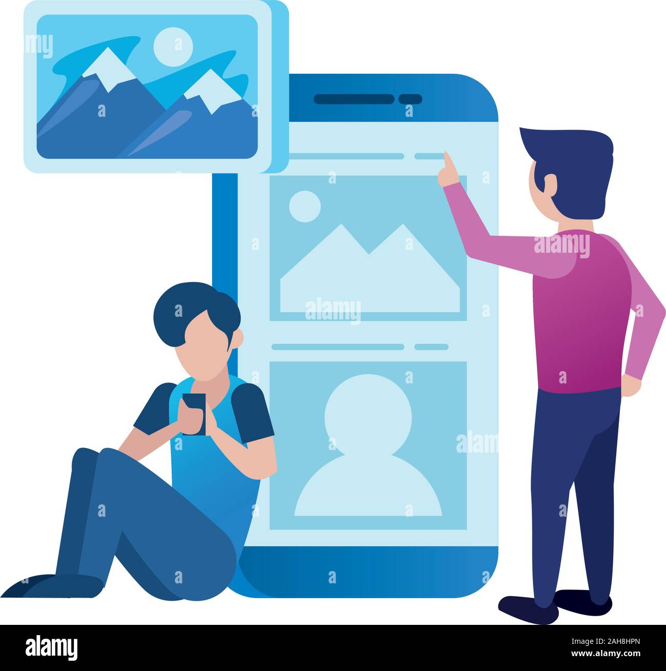 young men using smartphone avatars characters Stock Vector Image & Art ...