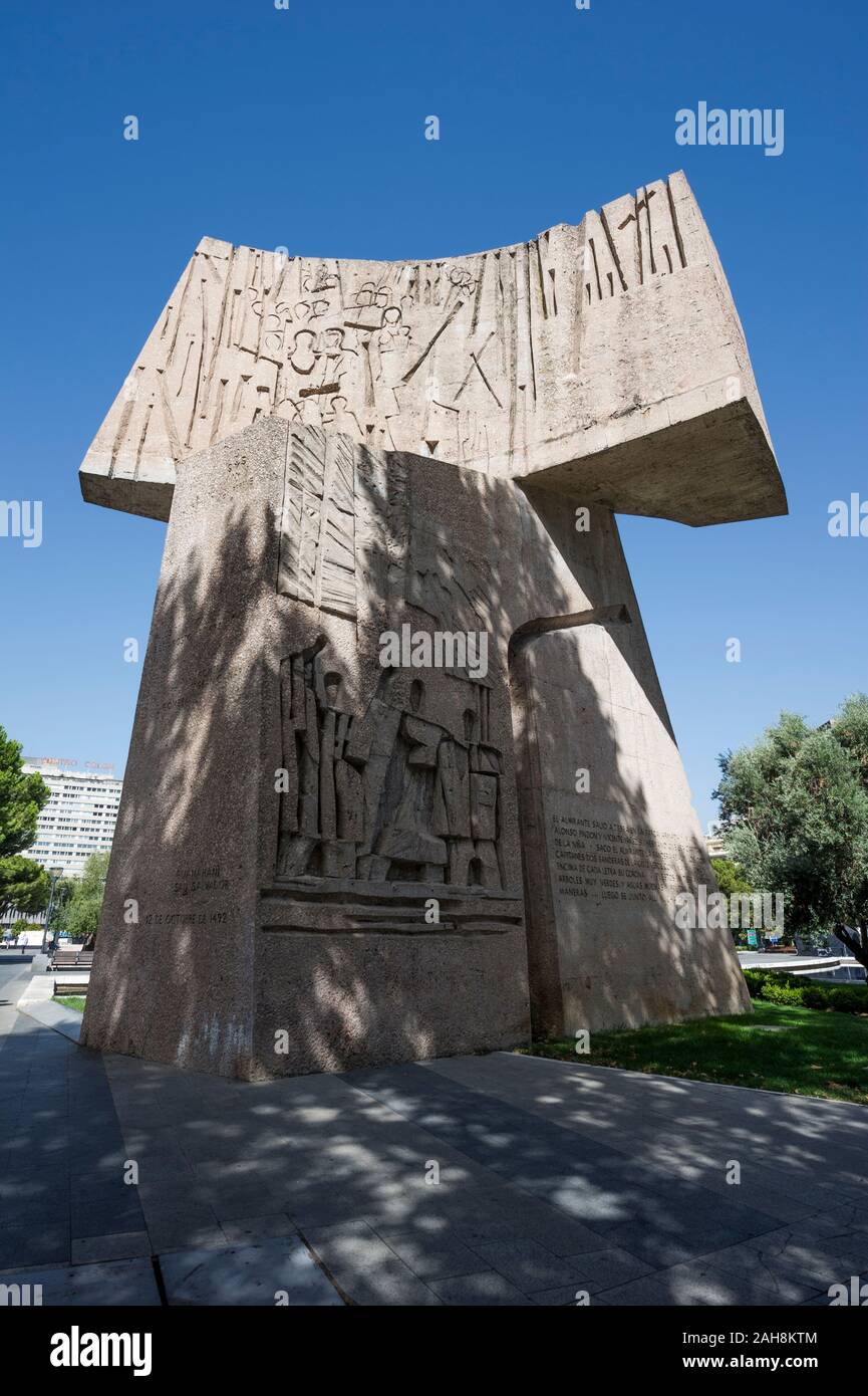 Monument to the Discovery of America by Joaquín Vaquero Turcios in Jardines del Descubrimiento park at Plaza de Colon Square, Madrid, Spain Stock Photo
