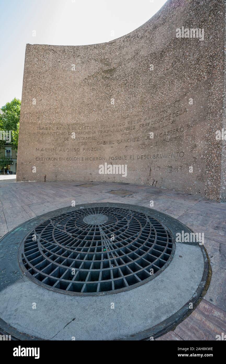 Monument to the Discovery of America by Joaquín Vaquero Turcios in Jardines del Descubrimiento park at Plaza de Colon Square, Madrid, Spain Stock Photo