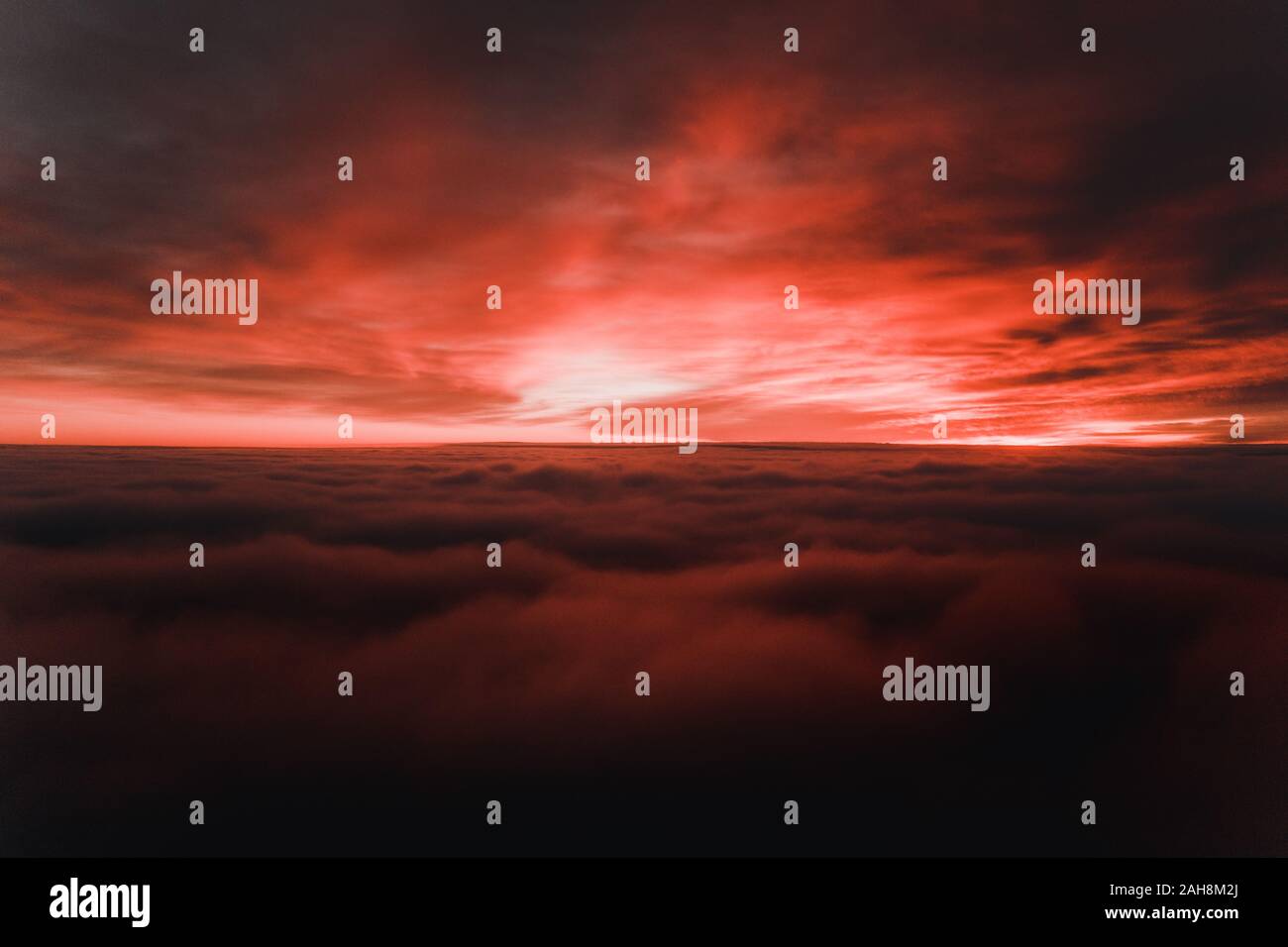 Beautiful sunrise cloudy sky from aerial view. Airplane view above ...