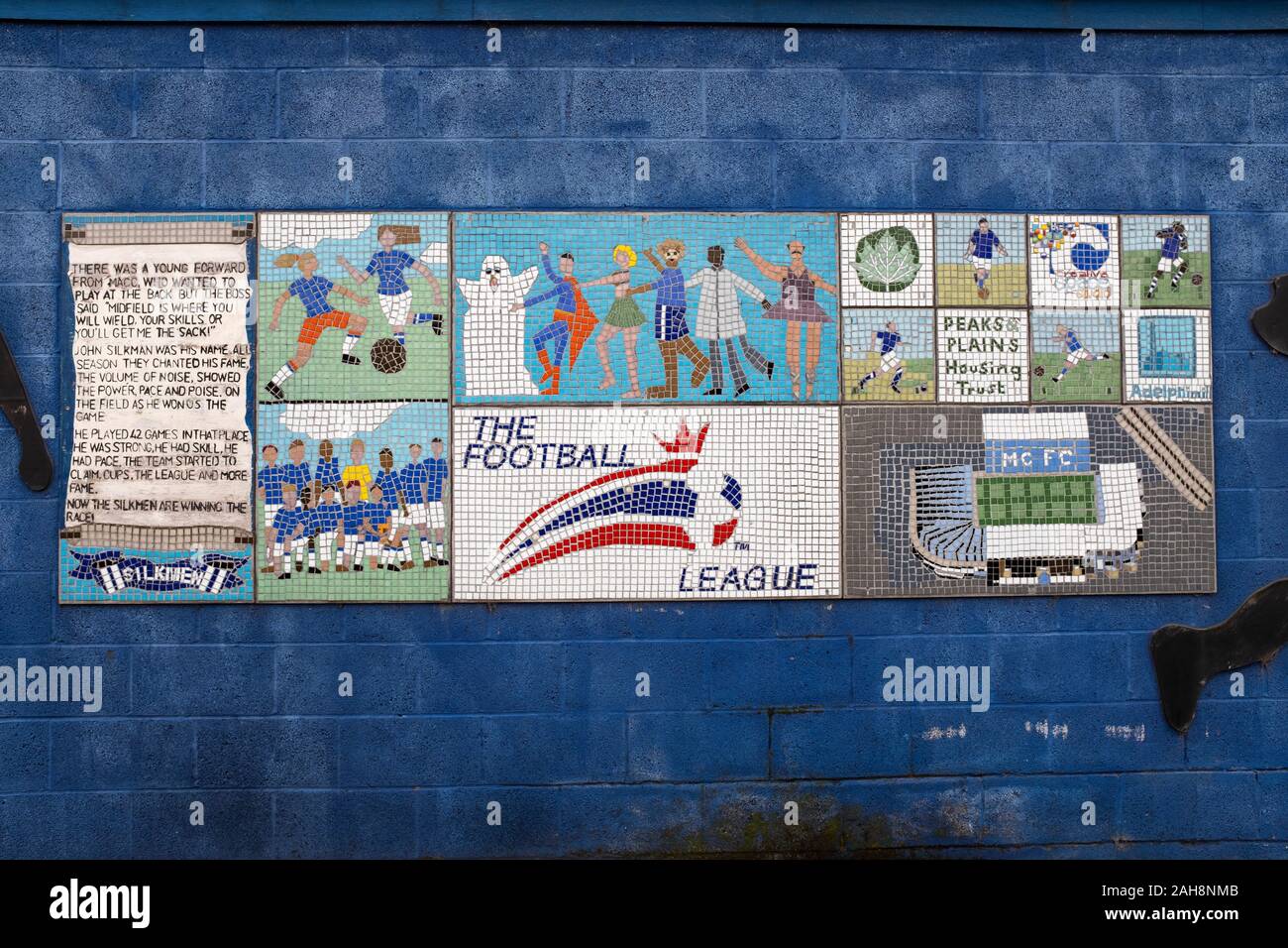 An exterior view of the ground before Macclesfield Town played Grimsby Town in a SkyBet League 2 fixture at Moss Rose. The home club had suffered problems in the run up to this fixture with the EFL deducting points after they failed to pay staff and they had a game postponed. This match ended in a 1-1 draw, watched by a crowd of 1,991. Stock Photo