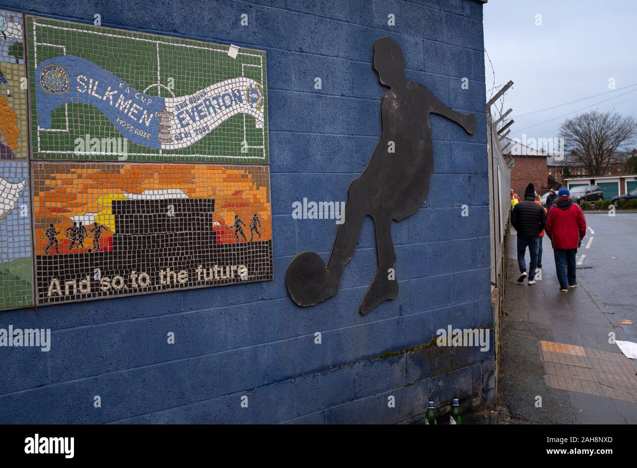 An exterior view of the ground before Macclesfield Town played Grimsby Town in a SkyBet League 2 fixture at Moss Rose. The home club had suffered problems in the run up to this fixture with the EFL deducting points after they failed to pay staff and they had a game postponed. This match ended in a 1-1 draw, watched by a crowd of 1,991. Stock Photo