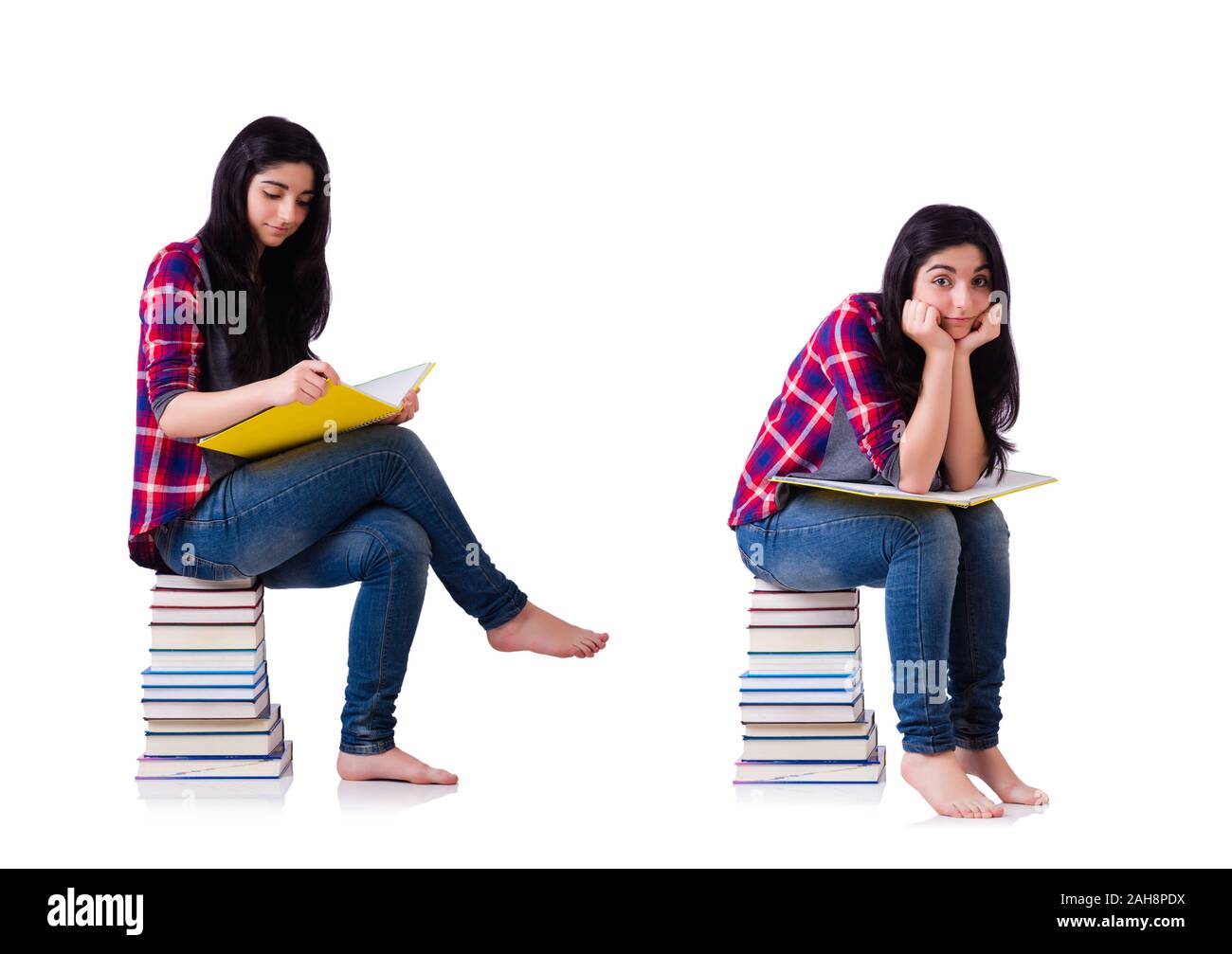 The young student with books isolated on white Stock Photo - Alamy